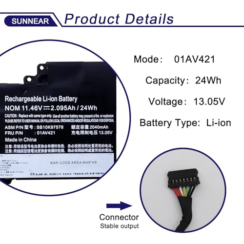 Image of 01AV421 01AV420 01AV489 Laptop Battery for Lenovo ThinkPad T470 T480 T580 A475 A485 TP25 01AV419 SB10K97576 SB10K97578 11.46V 24Wh