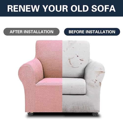 Cupuamon 2026 New Stretch Chair Sofa Slipcovers Couch Cover for 1 Seater Furniture Protector Sofa Covers with Elastic Bottom Jacquard Fabric Small Checks for Pets, Kids - Dusty Pink
