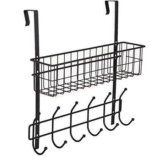 Wall35 Porta Over The Door Hook for Organization and Storage, Black Wire Basket