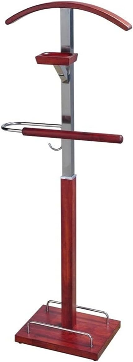 Wooden Suit Stand Valet Rack with Heavy Base & Shelves - Stylish Garment Hanger for Hallway & Dressing Room - Red 47X27X140Cm,