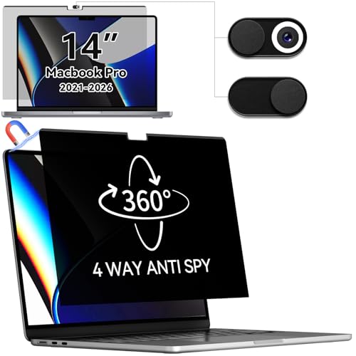 IPROKKO 360°Magnetischer Blickschutzfilter für MacBook Pro 14 Zoll 2026-2021 (M5/M4/M3/M2/M1),Abnehmbar 4-Wege Blickschutzfilter Mac Privacy Screen,Anti Blaulicht Blendschutz
