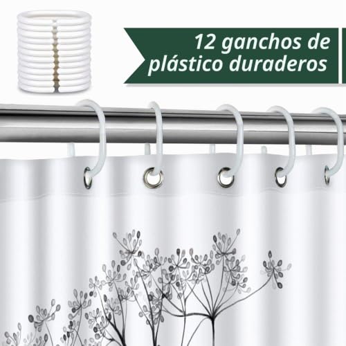 Miniatura 3 de Bonhause Cortina De Ducha Flor Roja Amapola 180 X 200 Cm Cortina De Baño De Poliéster Impermeable Antimoho Lavable Cortina Ducha Con 12 Ganchos