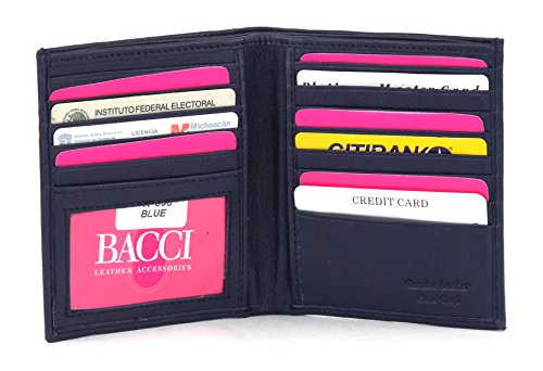 Bacci Mens RFID blocking Wallet - Genuine Leather Bifold Wallet with 2 Cash, 2 Coin Compartments, 13 Cards, 2 Inner Slots & 1 ID Window - Hipster Bifold Wallet for Men (Blue)3