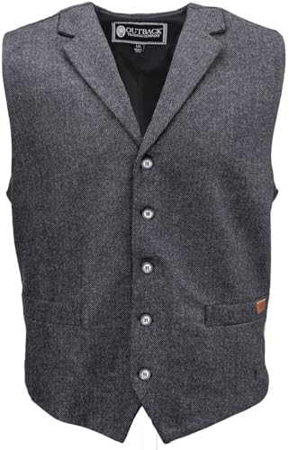 OUTBACK TRADING Men's Jessie Vest | Lightweight Button Down Wool Western Outdoor Vest with Adjustable Back Slide Belt