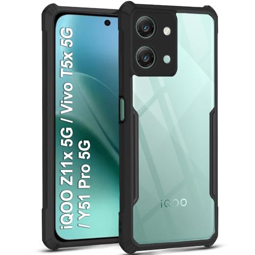 Image of TheGiftKart Back Cover Case for iQOO Z11x 5G / Vivo T5x 5G / Vivo Y51 Pro 5G | Shockproof Crystal Clear Transparent Back | 360 Degree Protection | iQOO Z11x Back Cover (PC & TPU, Black Bumper)