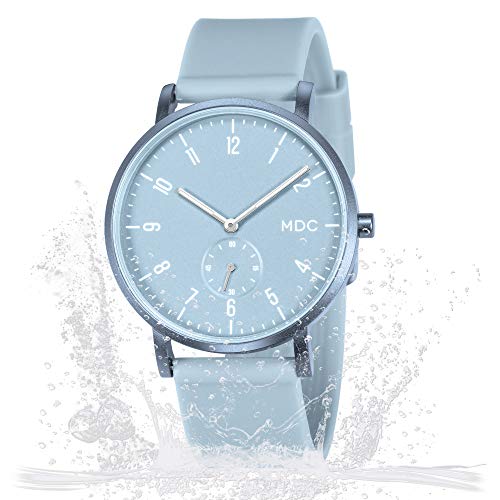 Mens Quartz Analog Wrist Watch Minimalist Casual Watches for Men Slim Blue Unisex Wristwatch with Secondhand Waterproof with Silicone Band by MDC