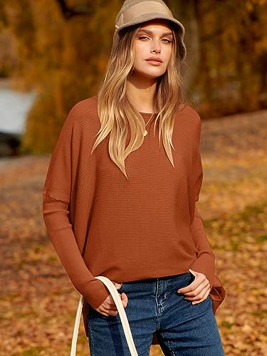 Caracilia Women Boat Neck Batwing Long Sleeve 2024 Fall Oversized Ribbed Knit Pullover Sweaters Baggy Jumper Tunic Tops4