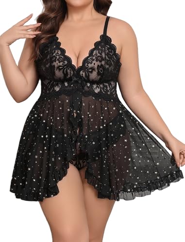 Image of Avidlove Plus Size Lingerie for Women Sexy Lingerie Dress Lace Babydoll Lingerie V-Neck Open Front Strap Nightdress