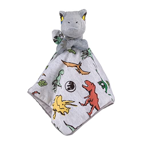 Image of NoJo Welcome to The Universe Baby Jurassic World Grey, Green, Orange and Yellow, Grey Plush Dinosaur Raptor Security Baby Blanket