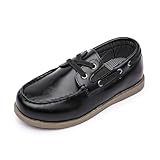 DADAWEN Jungen Mädchen Anzugschuhe mit 2 Loch Schnürsenkeln Oxfords Schule Loafers,Schwarz,26 EU