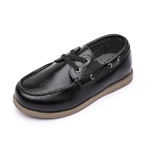 DADAWEN Jungen Mädchen Anzugschuhe mit 2 Loch Schnürsenkeln Oxfords Schule Loafers,Schwarz,29 EU