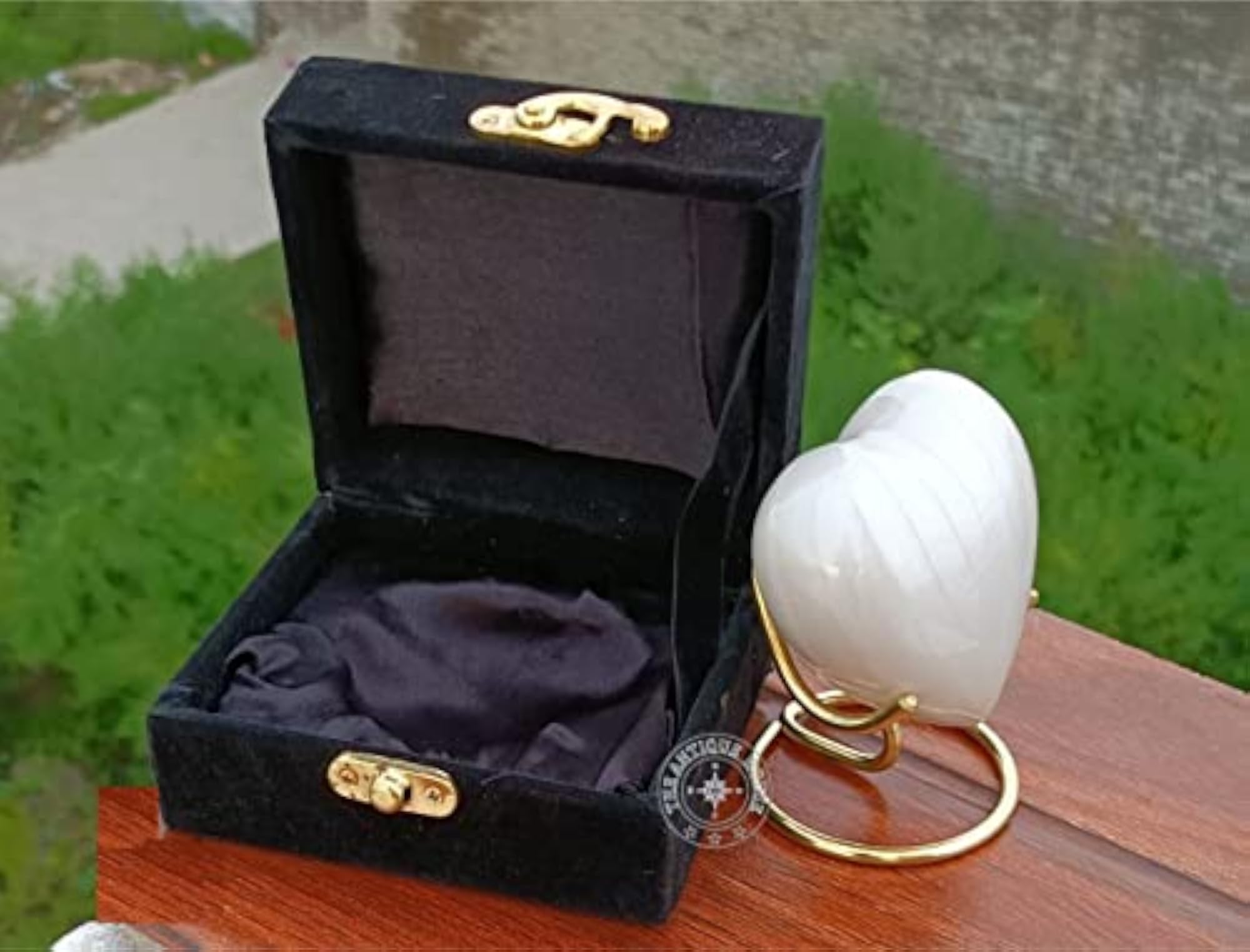 White Cremation Urn for Ashes, Mini Heart Urn with Black Box