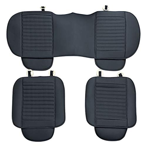 Taylor & Brown 3pc Universal Front and Rear PU Leather Car Seat Bottom Cushion Cover Set with Pockets Car Seat Pad Seat Protector Non Slip Universal Fit 90% Vehicles (Black (Lined)