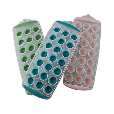 Dependable Industries Inc. Essentials 3 Pack Assorted Colors BPA Free Silicone Pop Out Ice Cube Trays - Make 21 Round Cubes - Ideal Size for Drinks, Baby Food, Snacks and More Cover