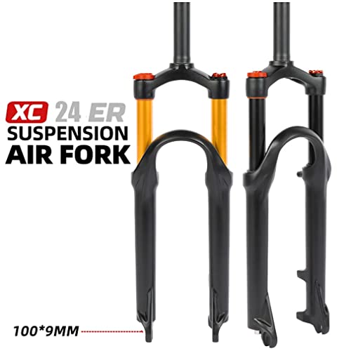 Yojolo Bmx Suspension Forks 24Inch Mountain Bike Air Fork 100Mm Travel 1-1/8 Straight Disc Brake Front Fork 9Mm Qr Manual Lockout For Folding Bicycle Mtb 1833G (Color : Gold 24'') #TOP1