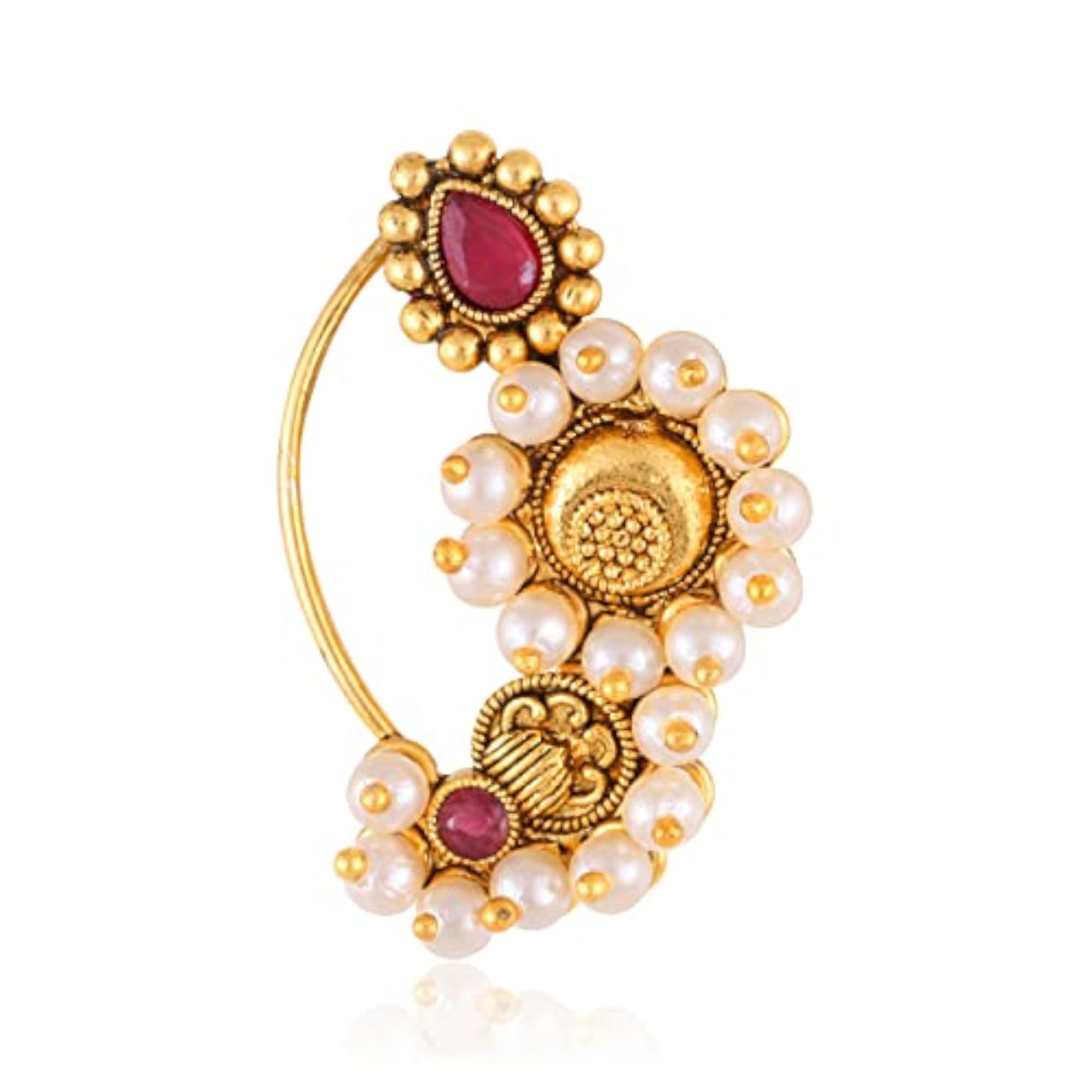 Women's Red Pearl Studded Nath Nosepin
