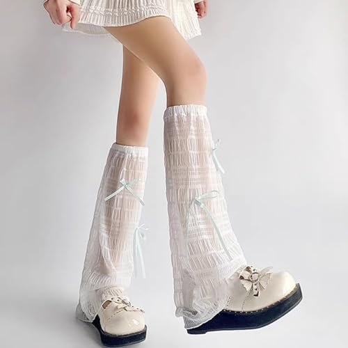 Image of SOLILOQUY Women Y2K Ruffle Lace Leg Warmer Kawaii Lolita Long Thigh High Socks Harajuku JK Tiered Sheer Tulle Boot Cuff Cover
