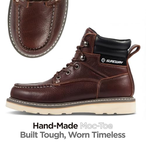 Image of SUREWAY 6 inch Soft Toe Work Boots for Men - GoodyearWelt Full Grain Leather, Lace Up Mac Toe Work Shoes, EH Construction Oil /Slip Resistant, Durable Rubber Sole Boots for Warehouse, Factory, Daily Wear