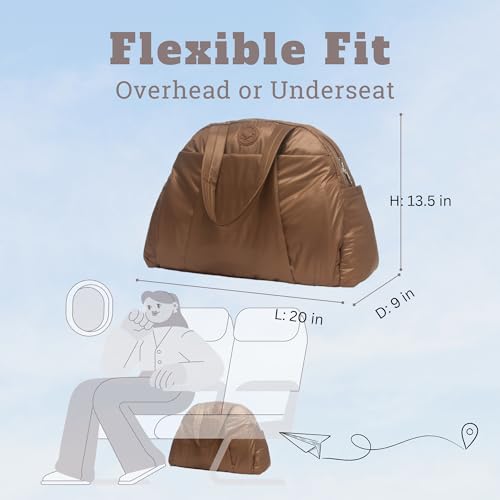 SUNNY BIRD Gym Duffel Bag for Women, Weekender Overnight Bag for Travel (Tan)2