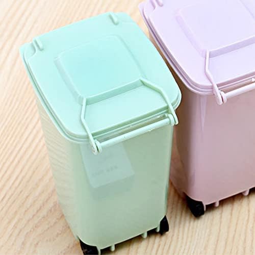 Mini Wheelie Trash Can Desktop Plastic Bucket Waste Bins Cleaning Storage Household Office Supplies Green