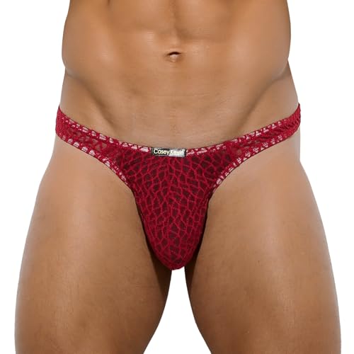 Casey Kevin Men's Sexy Thongs Underwear Pouch G-String Low Rise t-Back Lace Bikini CK2021 C1-Red-1PCS XXL