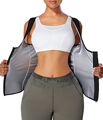 WANFISTO Sauna Suit for Women Waist Trainer Sweat Vest with Zipper for Workout(Black,XX-Large)