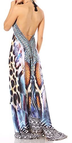 Image of Sakkas Lizi Womens Maxi High-Low Halter Handkerchief Long Dress Beach Party