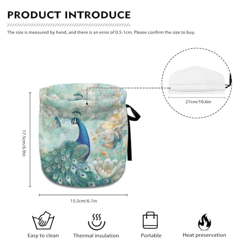 Image of Xoenoiee Peacock Butterfly Peony Floral Print Tea Cozy Cotton Tea Cosy for Teapots Keep Warm Teapot Cover Insulated Kettle Cover for Home Kitchen Table Decor