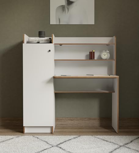 Image of NEUDOT Vision Engineered Wood Study Table with Single Door Storage | Frosty White Finish | Compact & Modern Work Desk | Durable Study & Laptop Table for Home Office