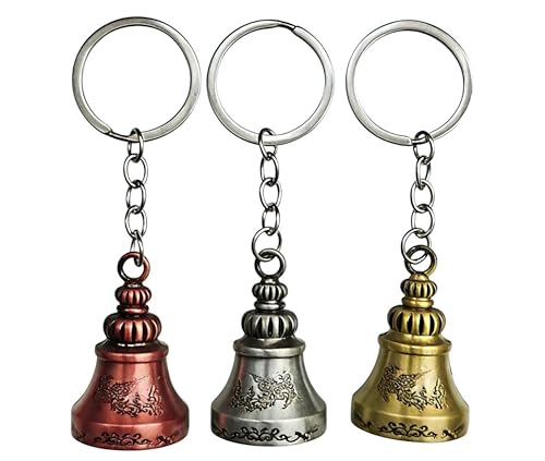 Image of Combo of 3 Guardian Bell Keychains | Protective Lucky Charms in Silver, Gold & Bronze | Zinc Alloy Bells for Motorcyclists, Travel & Everyday Carry | Set of 3 Guardian Bell