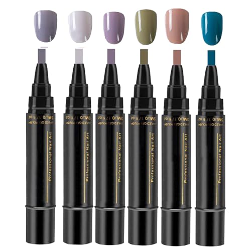 6pcs Polisheys Nail Polish Pens Uk - Nail Varnish Pens 3 In1 Gel Nails Polish Pen Set, O-nestep DIY Nails Varnish Pen, Quick Dry Non UV Gel N-ails Polishs Crafts P-en, No Base Coating Required