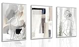 3pcs Black White Abstract Line Wall Art Female Figure Silhouette & Geometric Elements Pictures Posters Modern Minimalist Canvas Paintings Wall Decor For Living Room Bedroom Decoration Unframed