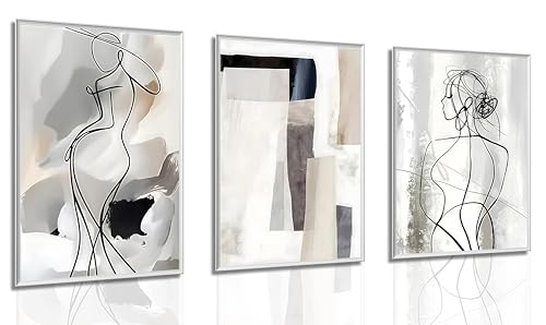 3pcs Black White Abstract Line Wall Art Female Figure Silhouette