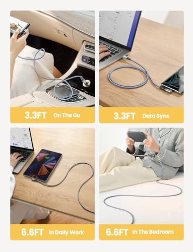 AINOPE USB C to USB C Cable (60W 4Pack 3.3+3.3+6.6+6.6ft) C to C Cable Fast Charging Type C Charger Fast Charging, Right Angle for Charging Fit for iPhone 17 Pro Max Samsung iPad - 1