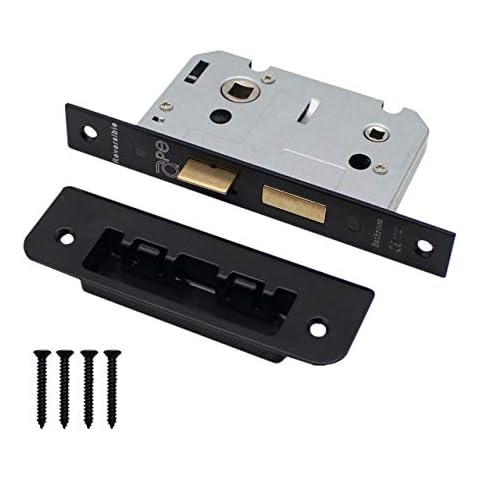 Bathroom Mortice Door Lock Bolt Through | 64mm / 2.5 Inch | Matt Black | Square Forend Cover