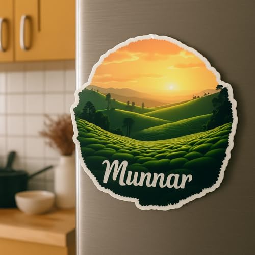 Image of Naxon Munnar Town Theme Souvenir Wooden Fridge Magnet for Refrigerator - Printed Fridge Magnet for Kitchen & Home Decor | Perfect Souvenir Gift | Size 3x3 in | Pack of 1