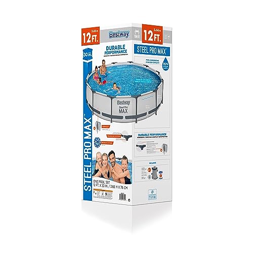 Image of Bestway Steel Pro MAX 12' x 30 inch Above Ground Pool Set with Filter Pump | Metal Frame Pool, Corrosion-Resistant Steel, Puncture-Resistant Liner, Filter Pump, No-Tool Setup, Quick-Click Connectors