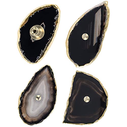 mookaitedecor 4 Pcs Black Agate Slice Cabinet Knobs Drawer Pulls Handles