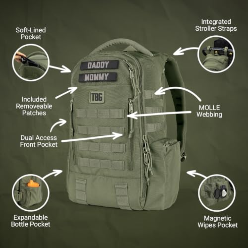 Image of Tactical Baby Gear Daypack Tactical Diaper Bag Backpack for Dads - MOLLE compatible, Built-in Changing Mat, Stroller Straps (Ranger Green 4th Gen)