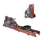 Foldable Sturdy Wood Water Rowing Machine for Home Use Classic Wood Water Rower with LCD Bluetooth Monitor, Durable Water Resistance Wood Rower Home Exercise Equipment, Soft Seat, Home Fitness Workout