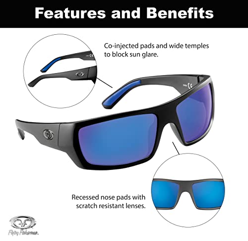 Flying Fisherman Sargasso Wrap Around Polarized Sunglasses, Matte Black Frame/Smoke-Blue Mirror Lens, Medium3