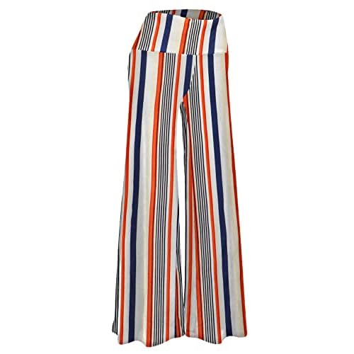 Arolina Women's Stretchy Wide Leg Palazzo Lounge Pants Casual Comfy High Waist Palazzo Pants X-Large Multi Stripe