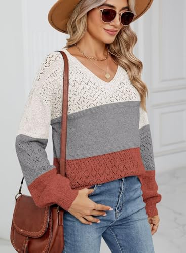 Image of JOCAFIYE Womens Sweaters Casual Long Sleeve V Neck Pullover Sweater Tops