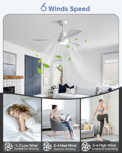 Image of Sofucor 48 Inch Smart Wood Ceiling Fans with Lights, Flush /Downrod Mount
