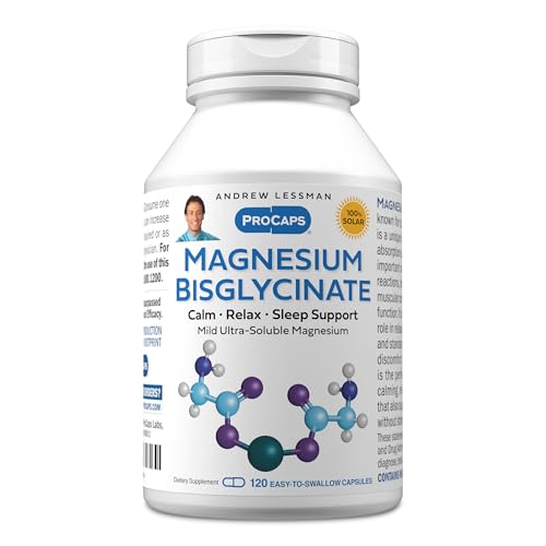 ANDREW LESSMAN Magnesium Bisglycinate - 120 Capsules - 70mg. Gentle, Highly Absorbable, Non-Laxative, Calming Magnesium for Relaxation. Enhanced Absorption. No Stomach Upset