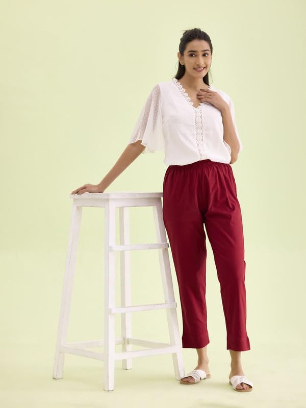 Image of GO COLORS Solid Soft Cotton Printed Pencil Pant for Women | Breathable, Side Pocket
