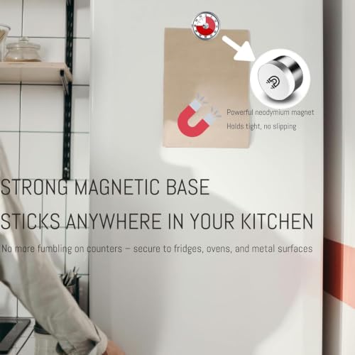 Image of Bramani 60‑Minute Mechanical Kitchen Timer - Magnetic Stainless‑Steel Visual Countdown Clock with Loud Alarm, Battery‑Free Wind‑Up Design - Perfect for Cooking, Study, Office & Classroom (White)
