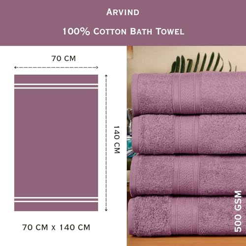 Image of Arvind 100% Cotton Towels for Bath | Towels for Bath Large Size | 500 GSM Bath Towel - Soft & Absorbent | 1 Piece Bath Towel for Men /Women | Urban Comfort | 70 cm x 140 cm - Lilac