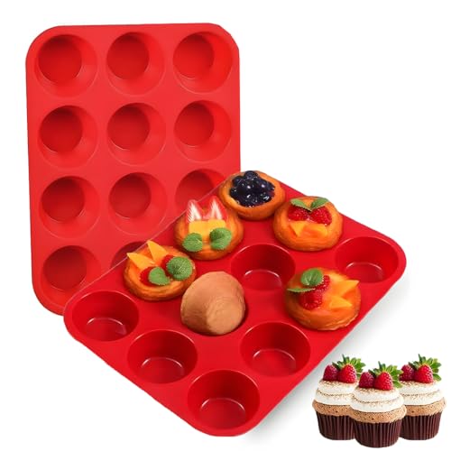 EJRUP Juego de 2 Moldes Magdalenas Horno,Silicona Grande para 12 Magdalenas,Recubrimiento Antiadherente,Reutilizables para Cupcake, Brownie, Pudín,Muffins