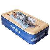 SootheRest 19' Twin Size Air Mattress with Built-in Electric Pump, Inflatable Bed Self-Inflation/Deflation,Blow Up Bed for Camping Home & Guests, Raised Single Air Mattresses with Frame